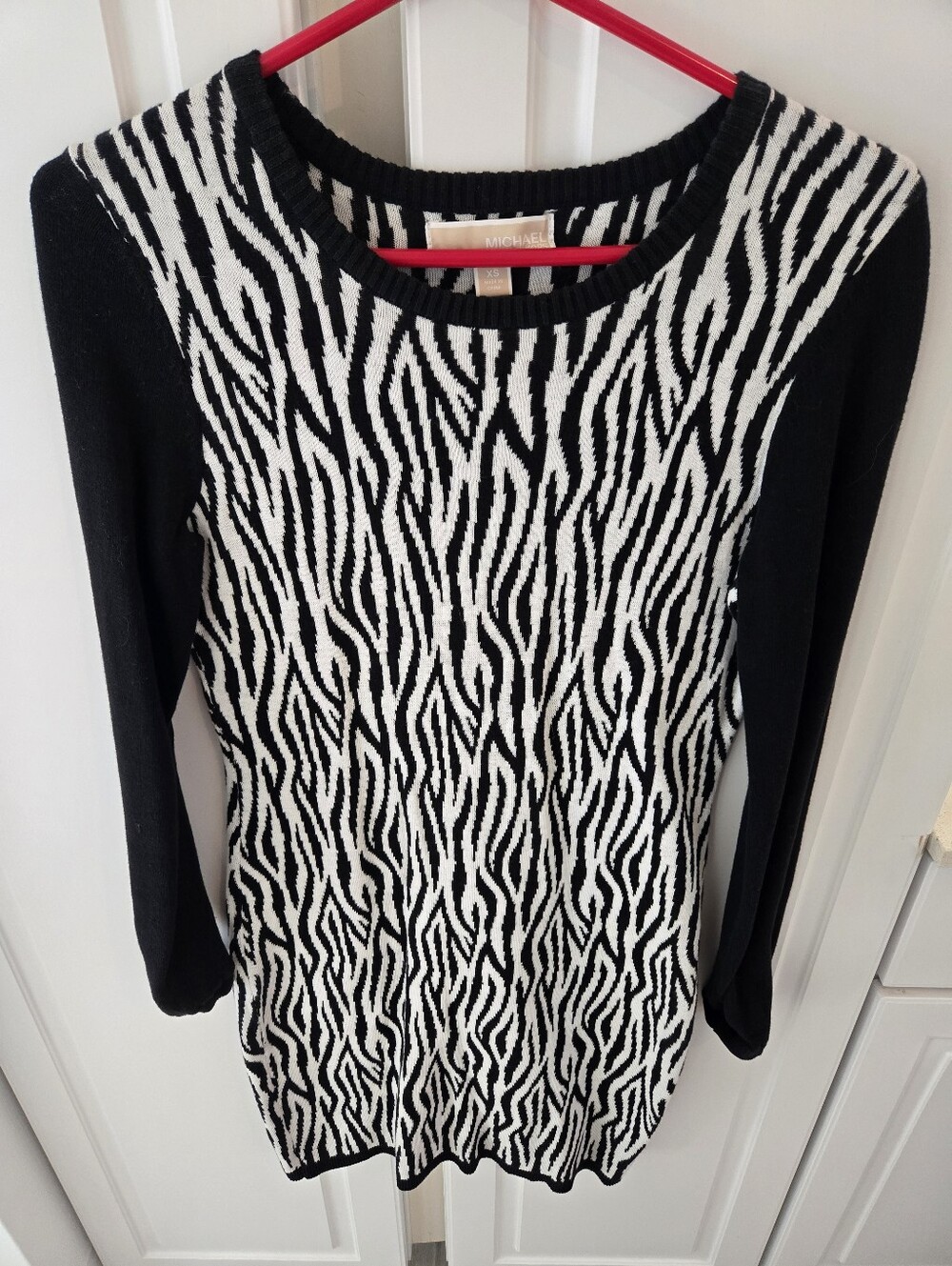 Michael Kors Black & White Zebra-Print Long Sleeve Sweater Dress Size XS